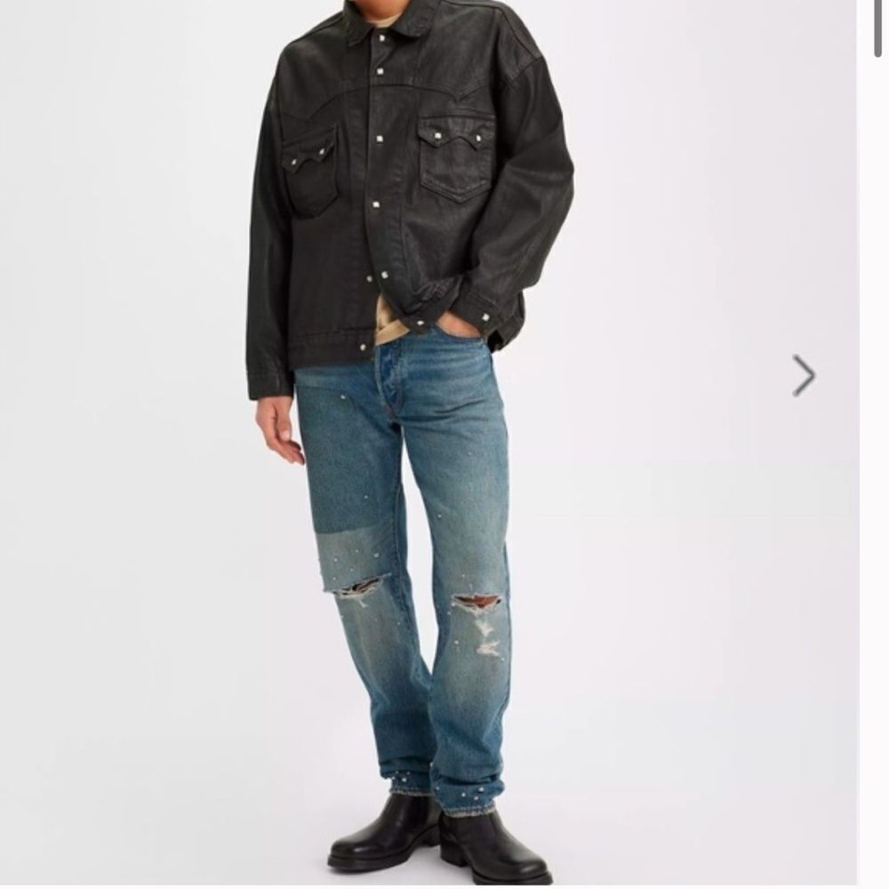 LEVI'S 501 Premium Distressed Studded Slim Fit Button Fly Jeans Mens 32x30 NEW